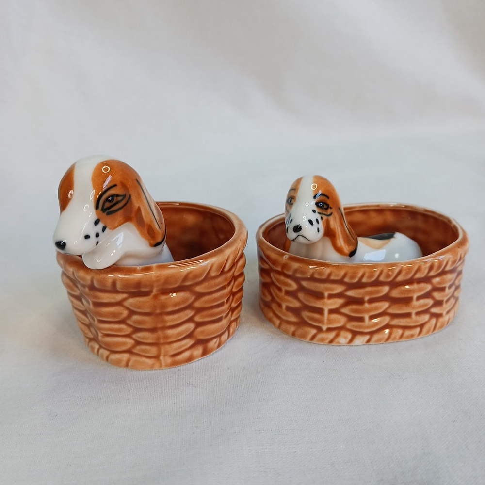 Vintage Porcelain Beagle Dog Miniature Figurine Set